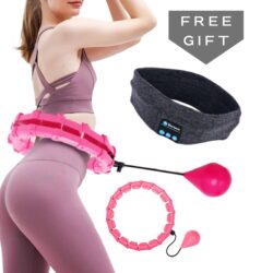 24 Knots Smart Hula Hoop Fitness Detachable Hoops Weight – Pink with Wireless Bluetooth Headband w/Mic