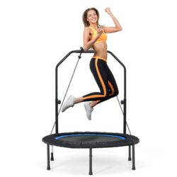 Costway 101cm Mini Trampoline Handrail Foldable Fitness Exercise Rebounder Home Gym Cardio, Blue