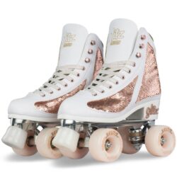 Crazy Skates Disco GLITZ Sequin Size Adjustable Roller Skates Rose Gold (Small, Medium)