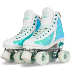 Crazy Skates Disco GLITZ Sequin Size Adjustable Roller Skates Turquoise (Small, Medium)