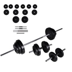 Gym Fitness Weight Training Barbell + 2 Dumbbell Set w/ 12 Weight Discs 30.5kg