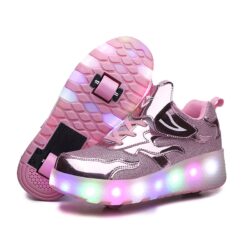 Roller Skate Sneaker Double Wheeled Rechargeable LED Flash Light Roller Shoes For Kids E67 Pink