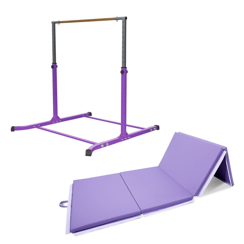 Value Combo Gymnastic Horizontal Bar Sports Junior Training Bar + Gym Mat (Purple Set)